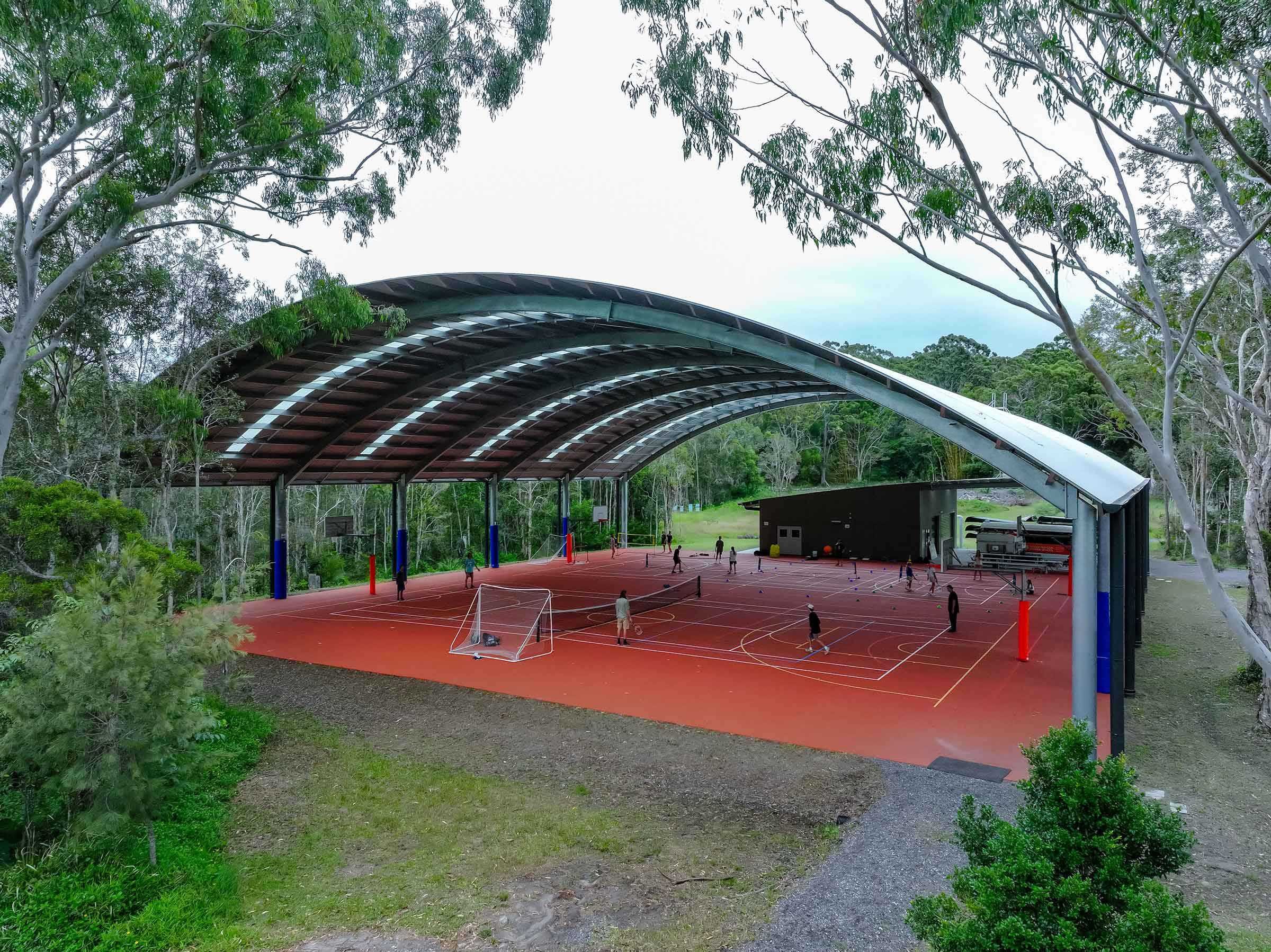 Noosa Pengari Steiner School Curved Steel Court Cover Shade Structure with Wonderglass