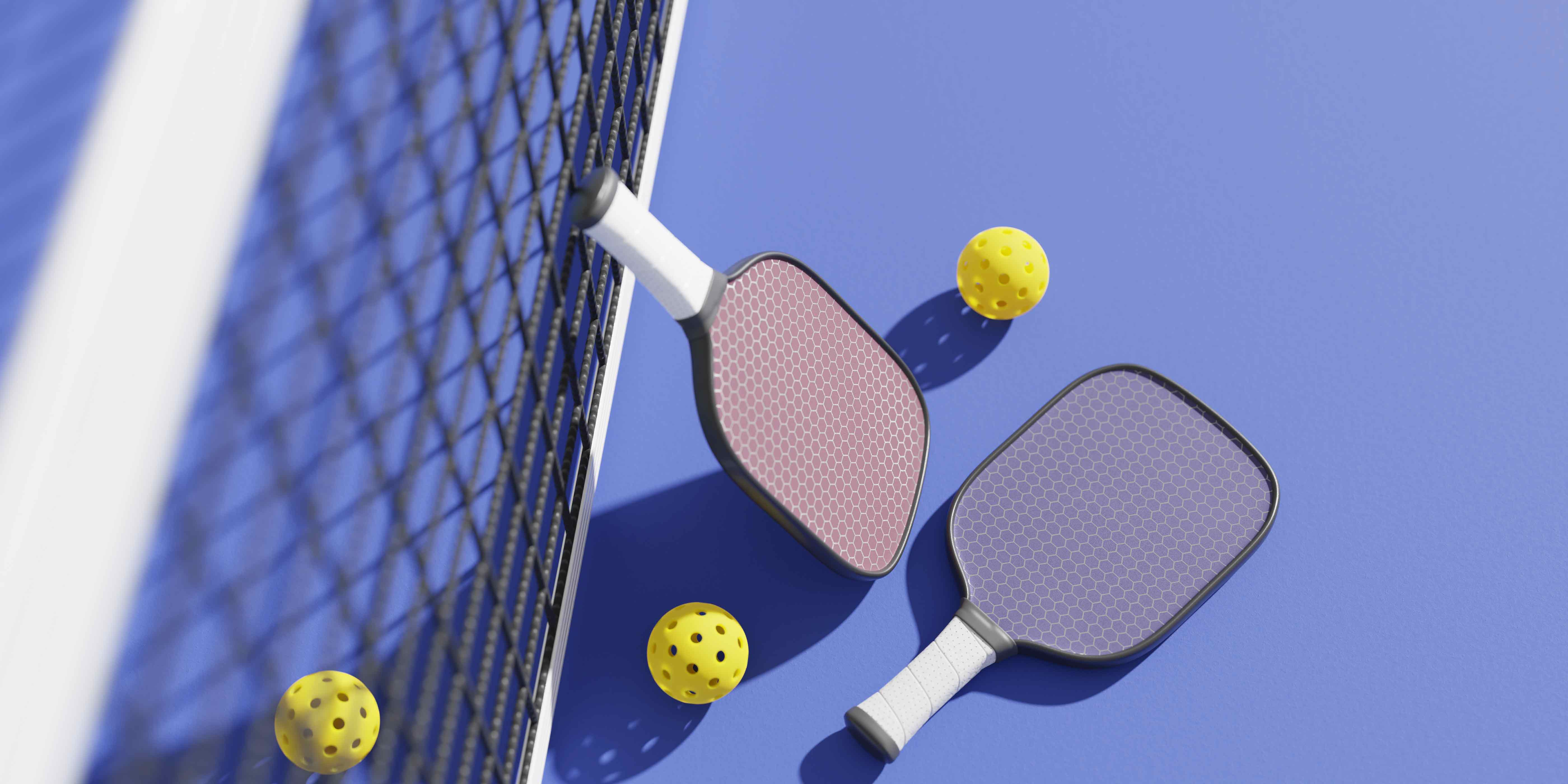 Pickleball Racquet and Balls with Net and Court