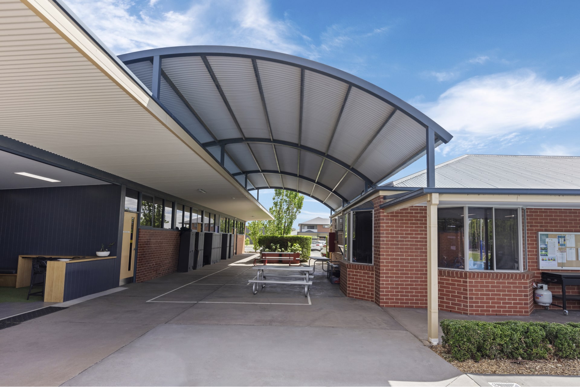 one school courtyard steel shade cover canopy structure
